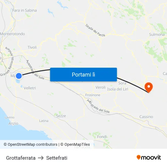 Grottaferrata to Settefrati map