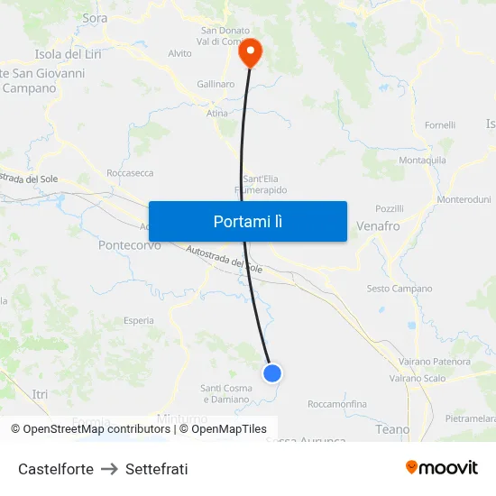 Castelforte to Settefrati map