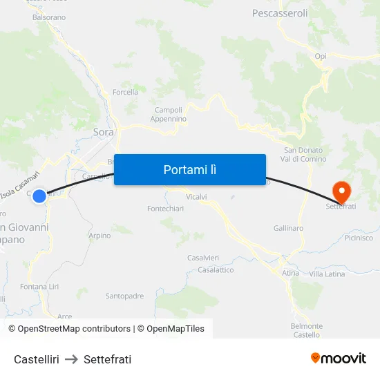 Castelliri to Settefrati map