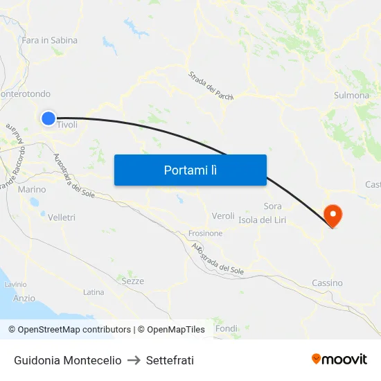 Guidonia Montecelio to Settefrati map