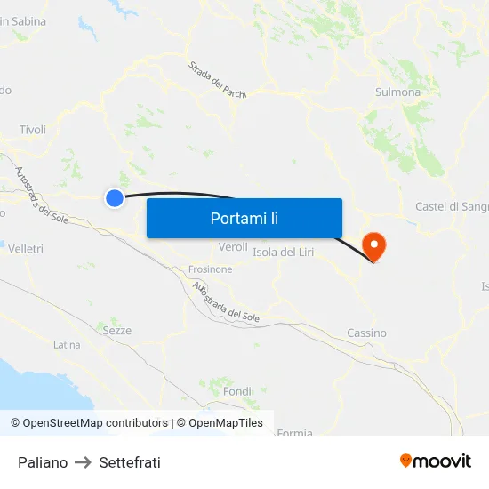 Paliano to Settefrati map