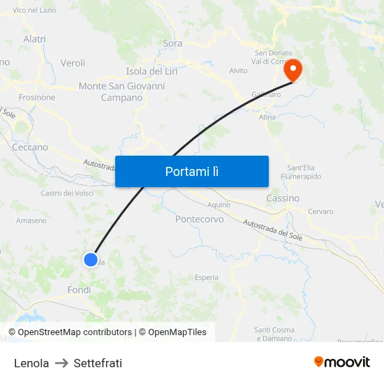 Lenola to Settefrati map