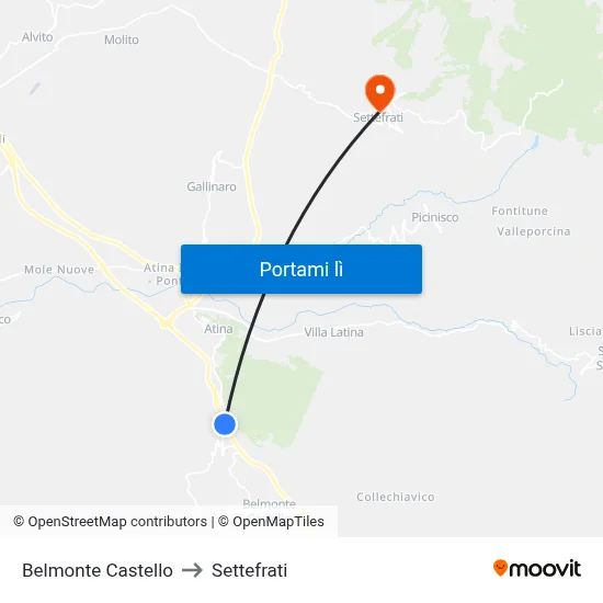 Belmonte Castello to Settefrati map