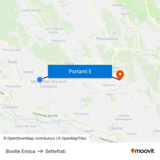 Boville Ernica to Settefrati map