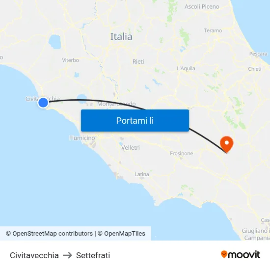 Civitavecchia to Settefrati map