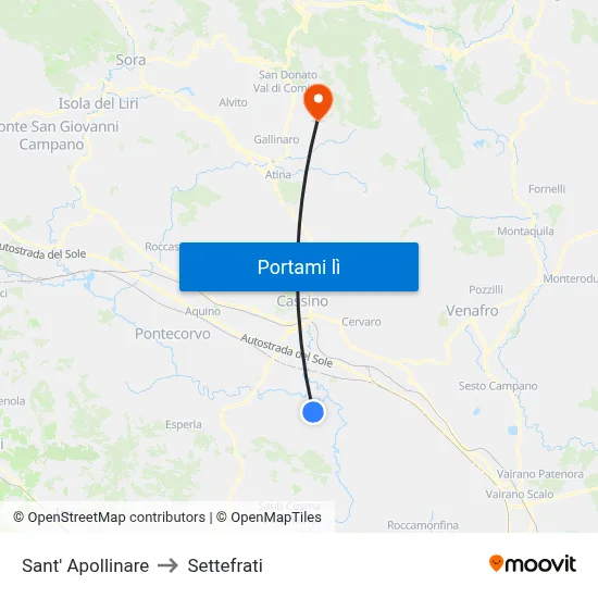 Sant' Apollinare to Settefrati map