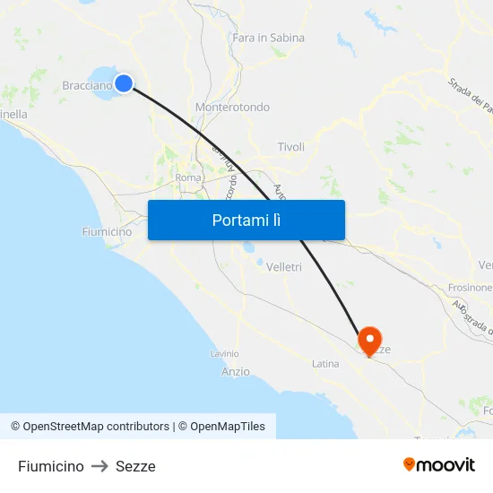 Fiumicino to Sezze map