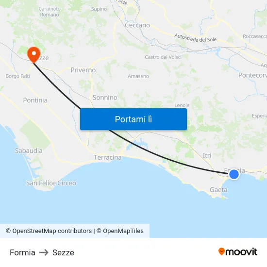 Formia to Sezze map