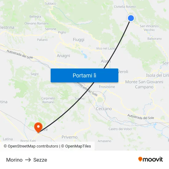 Morino to Sezze map