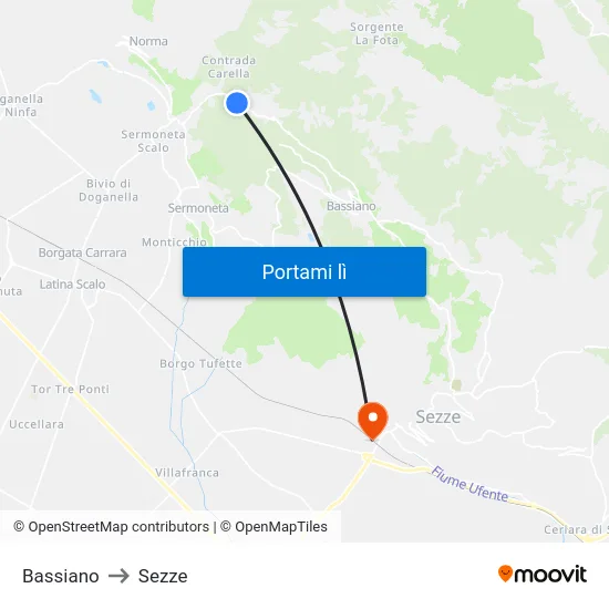 Bassiano to Sezze map