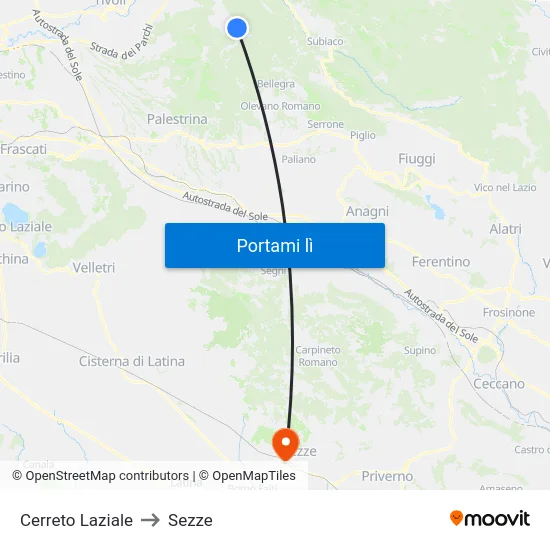 Cerreto Laziale to Sezze map