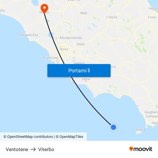 Ventotene to Viterbo map