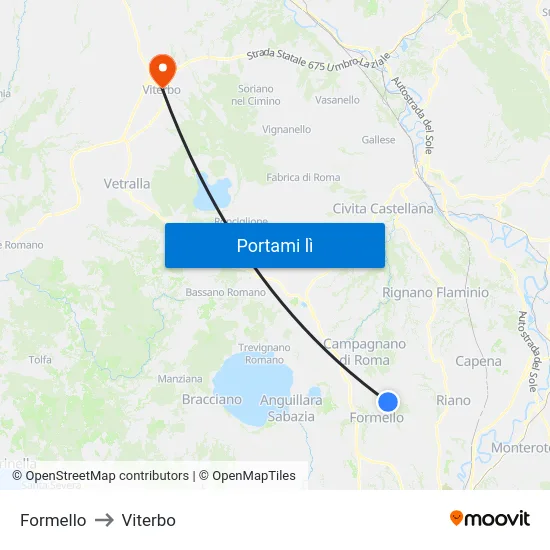 Formello to Viterbo map