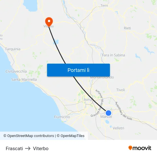 Frascati to Viterbo map