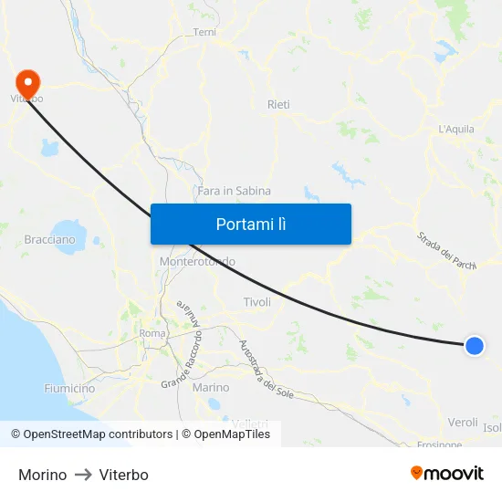 Morino to Viterbo map