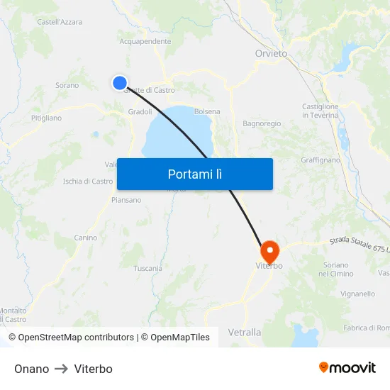 Onano to Viterbo map
