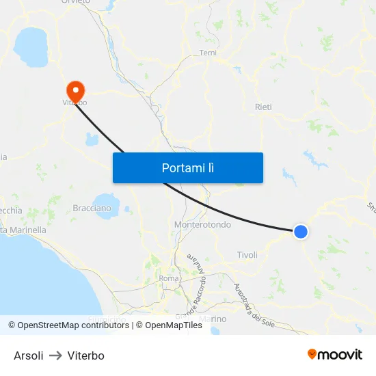 Arsoli to Viterbo map