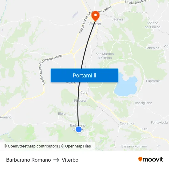 Barbarano Romano to Viterbo map