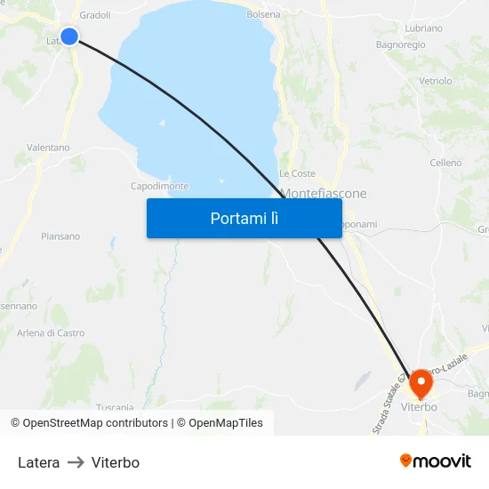 Latera to Viterbo map