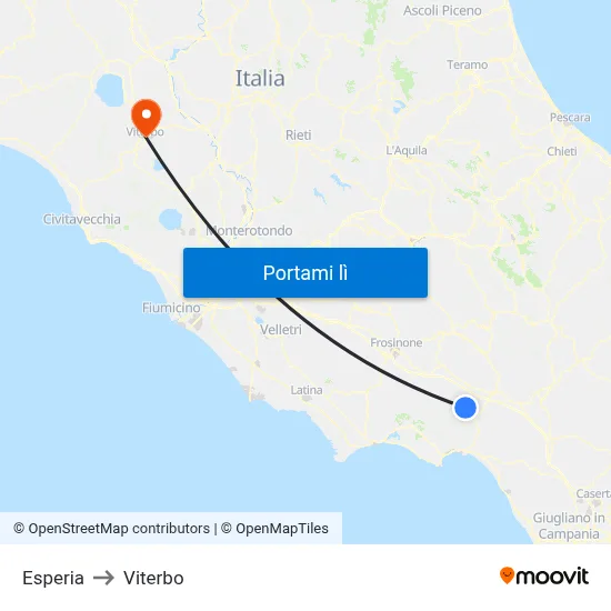 Esperia to Viterbo map