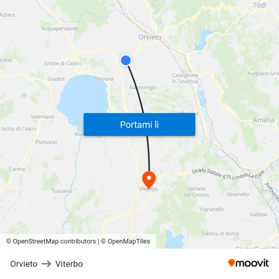 Orvieto to Viterbo map