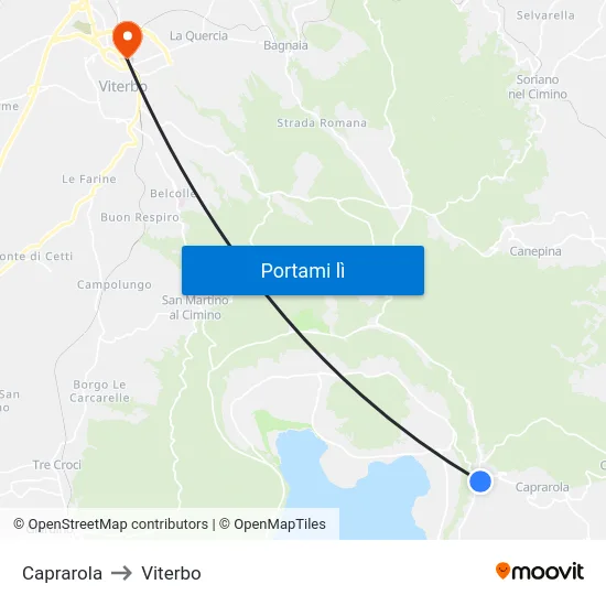 Caprarola to Viterbo map
