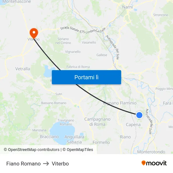 Fiano Romano to Viterbo map