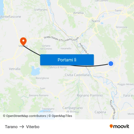 Tarano to Viterbo map