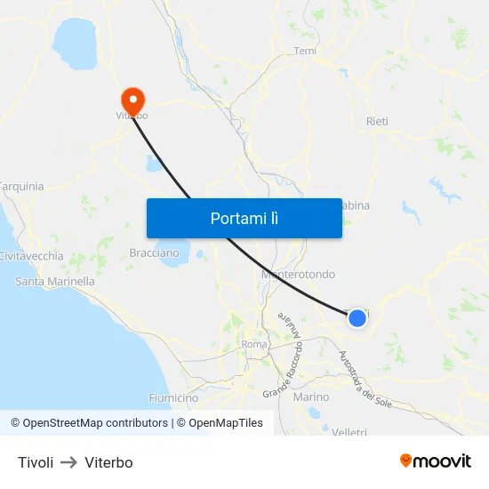 Tivoli to Viterbo map
