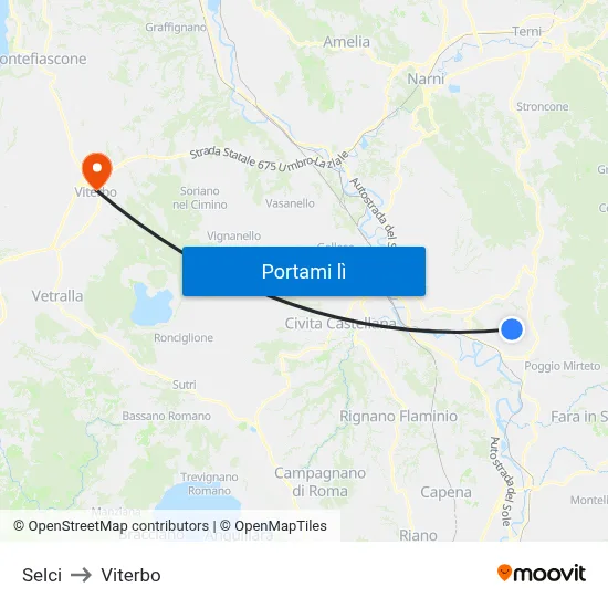 Selci to Viterbo map