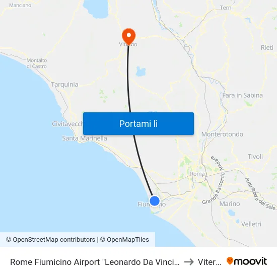 Rome Fiumicino Airport "Leonardo Da Vinci" (Fco) to Viterbo map