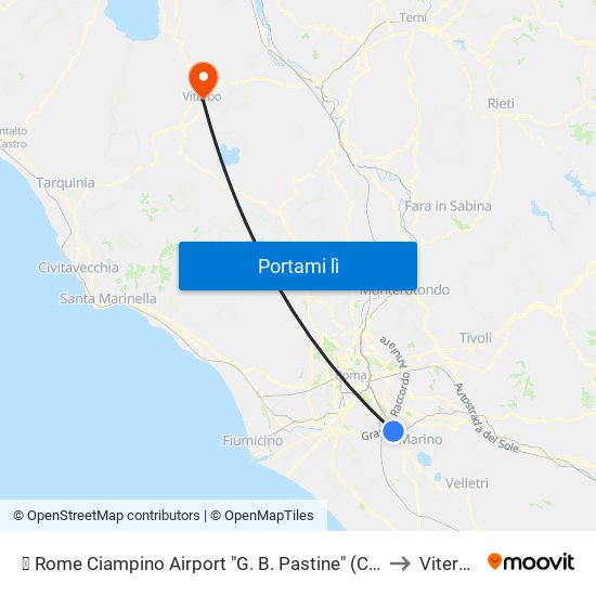 ✈ Rome Ciampino Airport "G. B. Pastine" (Cia) to Viterbo map