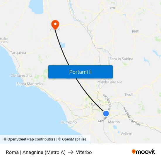 Roma | Anagnina (Metro A) to Viterbo map