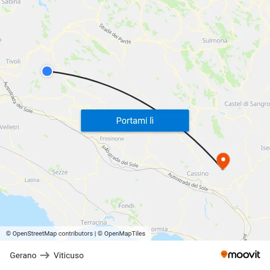 Gerano to Viticuso map