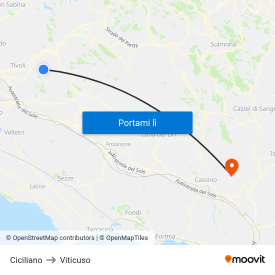 Ciciliano to Viticuso map