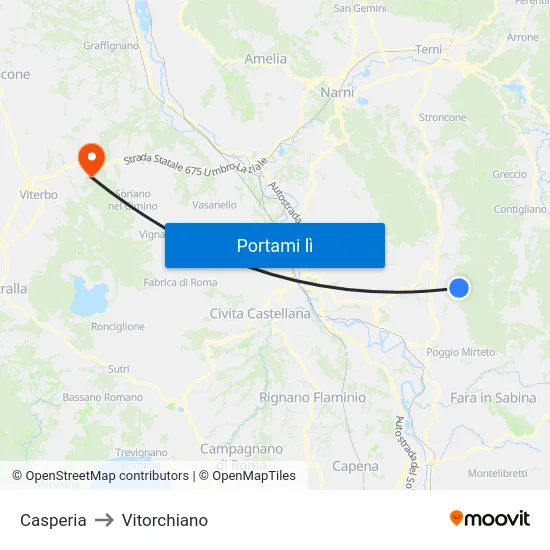 Casperia to Vitorchiano map