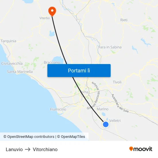 Lanuvio to Vitorchiano map