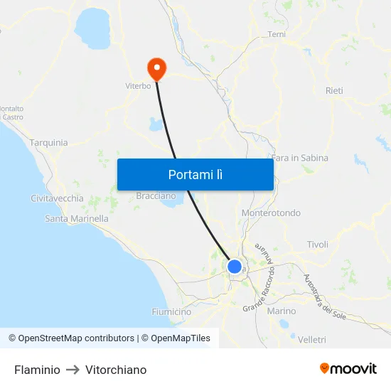Flaminio to Vitorchiano map