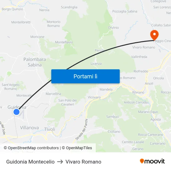 Guidonia Montecelio to Vivaro Romano map