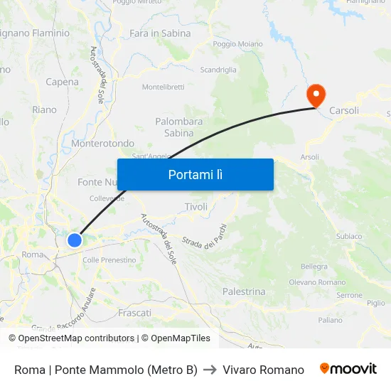 Roma | Ponte Mammolo (Metro B) to Vivaro Romano map