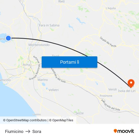 Fiumicino to Sora map