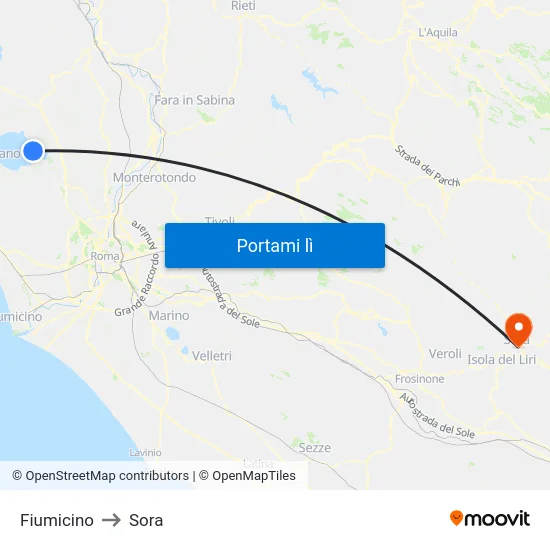Fiumicino to Sora map