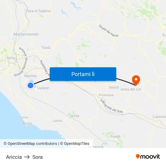 Ariccia to Sora map