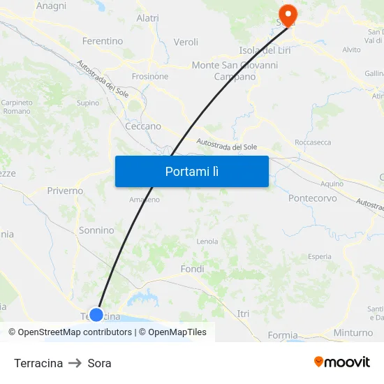 Terracina to Sora map
