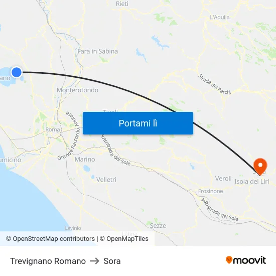 Trevignano Romano to Sora map