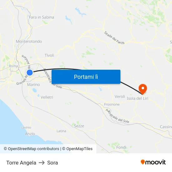 Torre Angela to Sora map