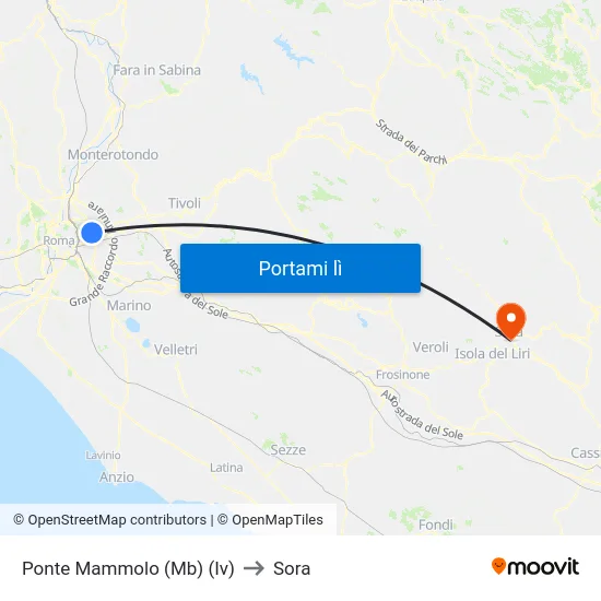 Ponte Mammolo (Mb) (Iv) to Sora map
