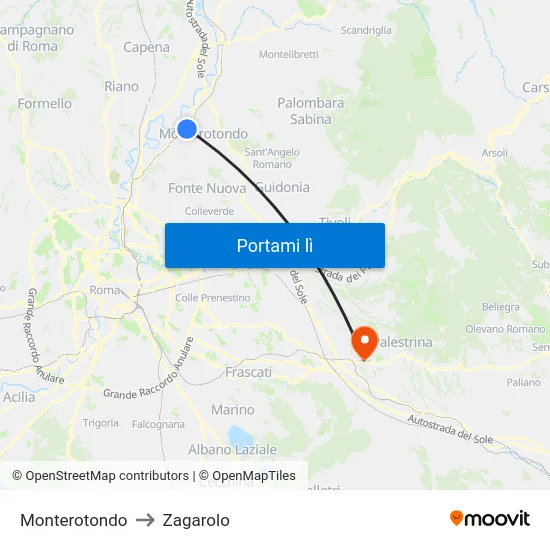 Monterotondo to Zagarolo map
