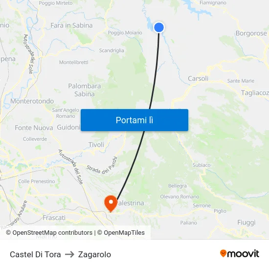 Castel Di Tora to Zagarolo map