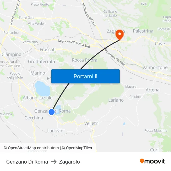 Genzano Di Roma to Zagarolo map
